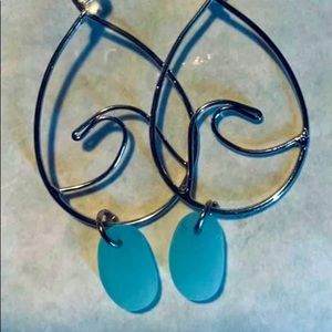 Silver wave earrings with turquoise sea glass
